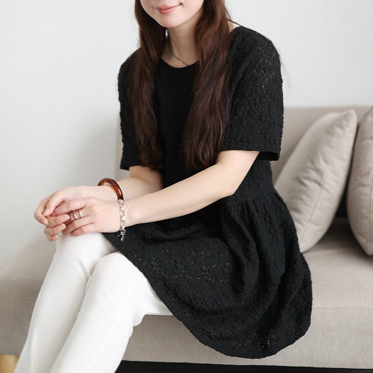大きいサイズ レディース 花柄フクレジャガードペプラムチュニック