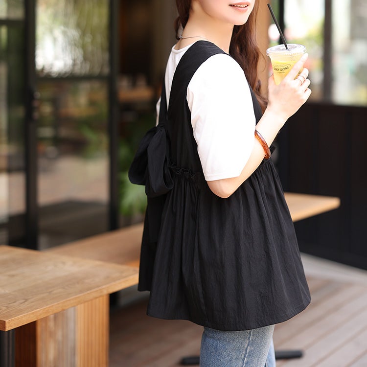 大きいサイズ レディース 冷感後ろリボンビスチェ＆クロップドTシャツ2点セット