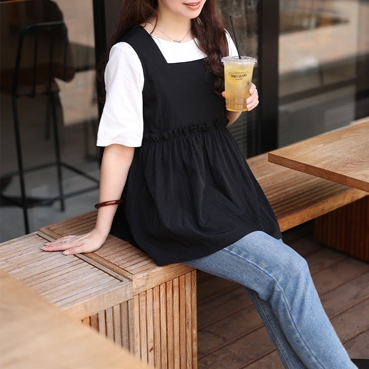 大きいサイズ レディース 冷感後ろリボンビスチェ＆クロップドTシャツ2点セット