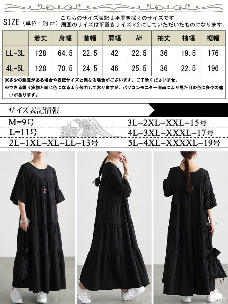 大きいサイズ レディース 接触冷感フレア袖ティアードワンピース
