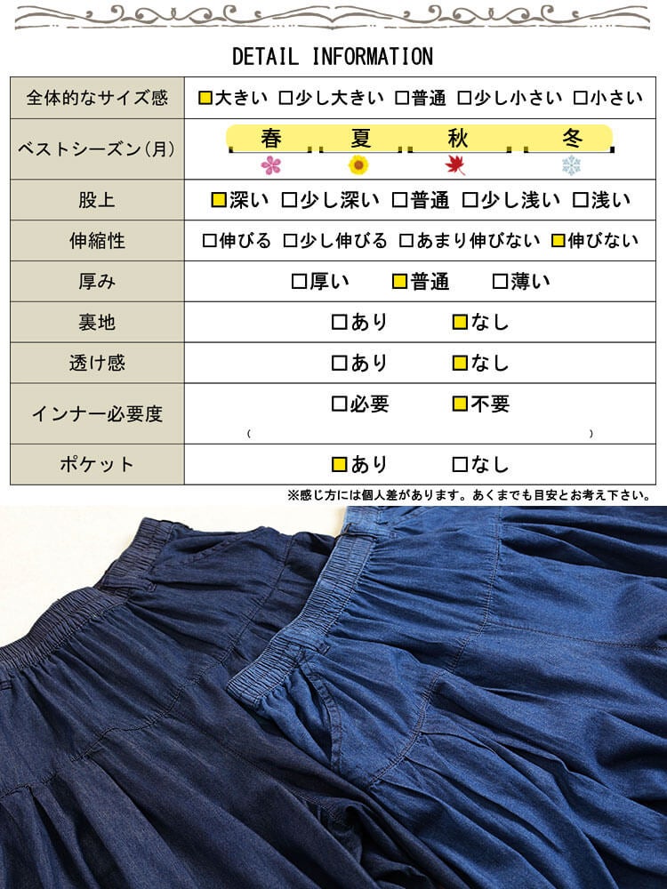 大きいサイズ レディース コットンライトオンスデニムタックワイドパンツ