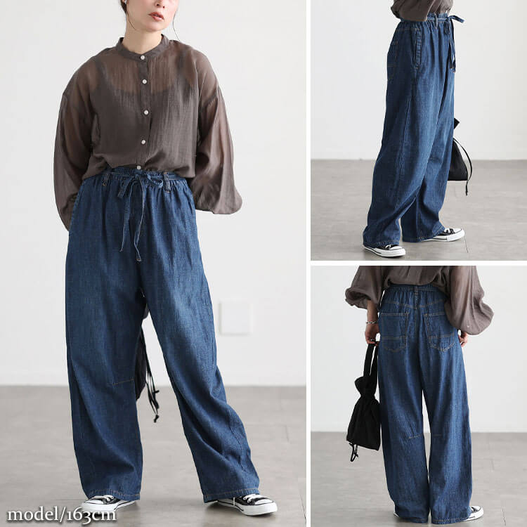 大きいサイズ レディース コットンライトオンスデニムバレルパンツ