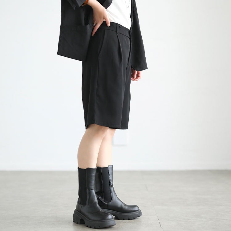 大きいサイズ レディース タックハーフパンツ