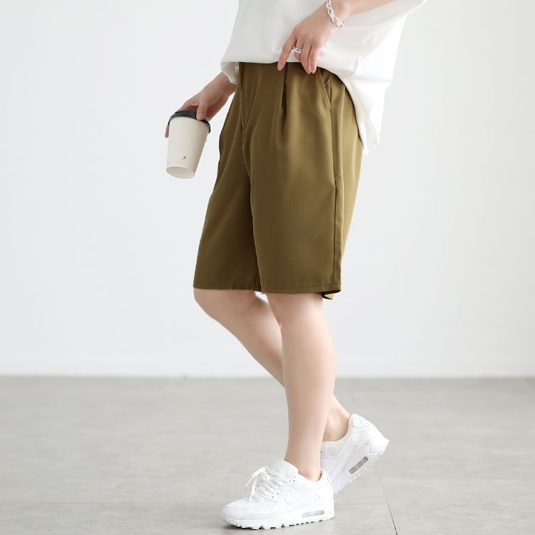 大きいサイズ レディース タックハーフパンツ