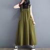 大きいサイズ レディース コットンAラインサロペットワンピース カーキ