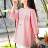 大きいサイズ レディース ロゴプリント＆レースオーバーサイズTシャツ ピンク