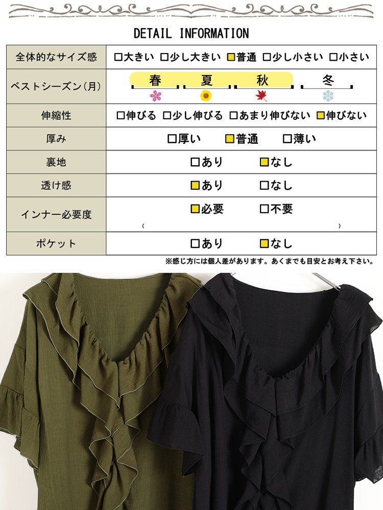 大きいサイズ レディース 冷感ティアードラッフルブラウスチュニック