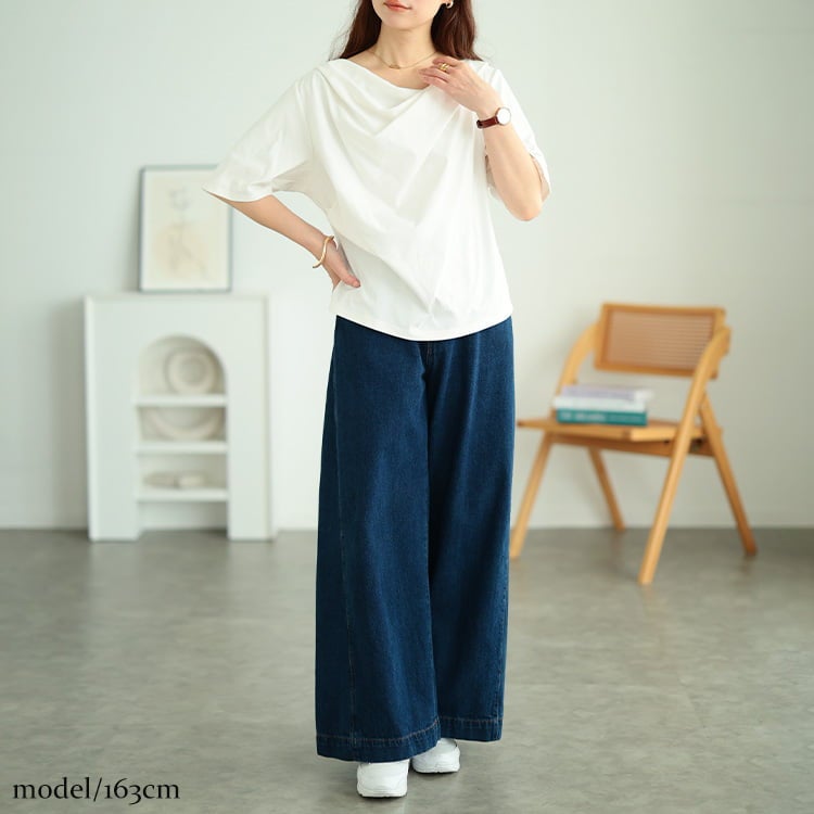 大きいサイズ レディース ドレープネッククロップドTシャツ