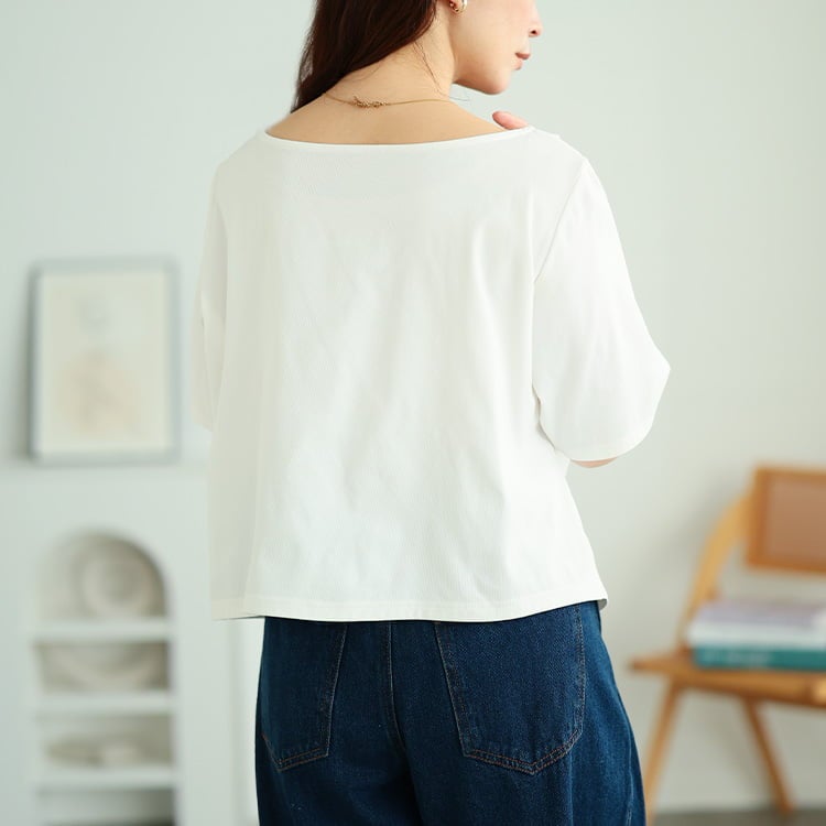 大きいサイズ レディース ドレープネッククロップドTシャツ