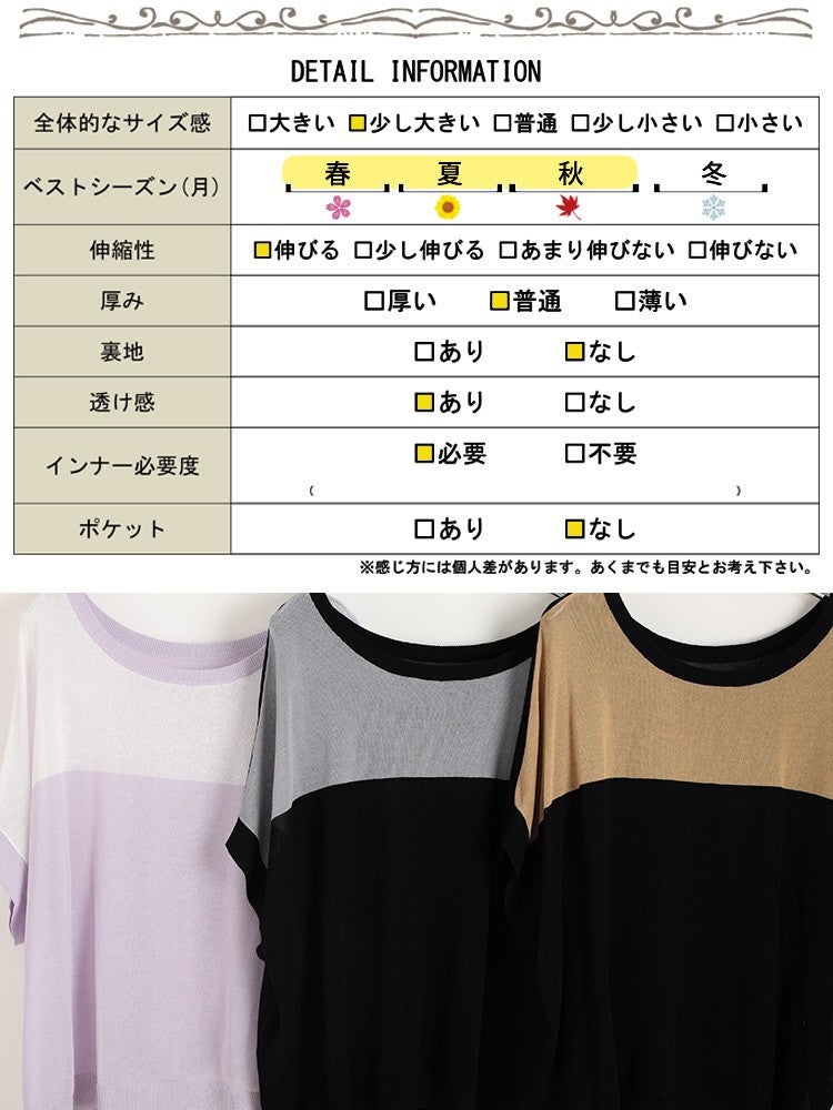 大きいサイズ レディース 前後2way&接触冷感&UVカットバイカラーニットドルマンプルオーバー