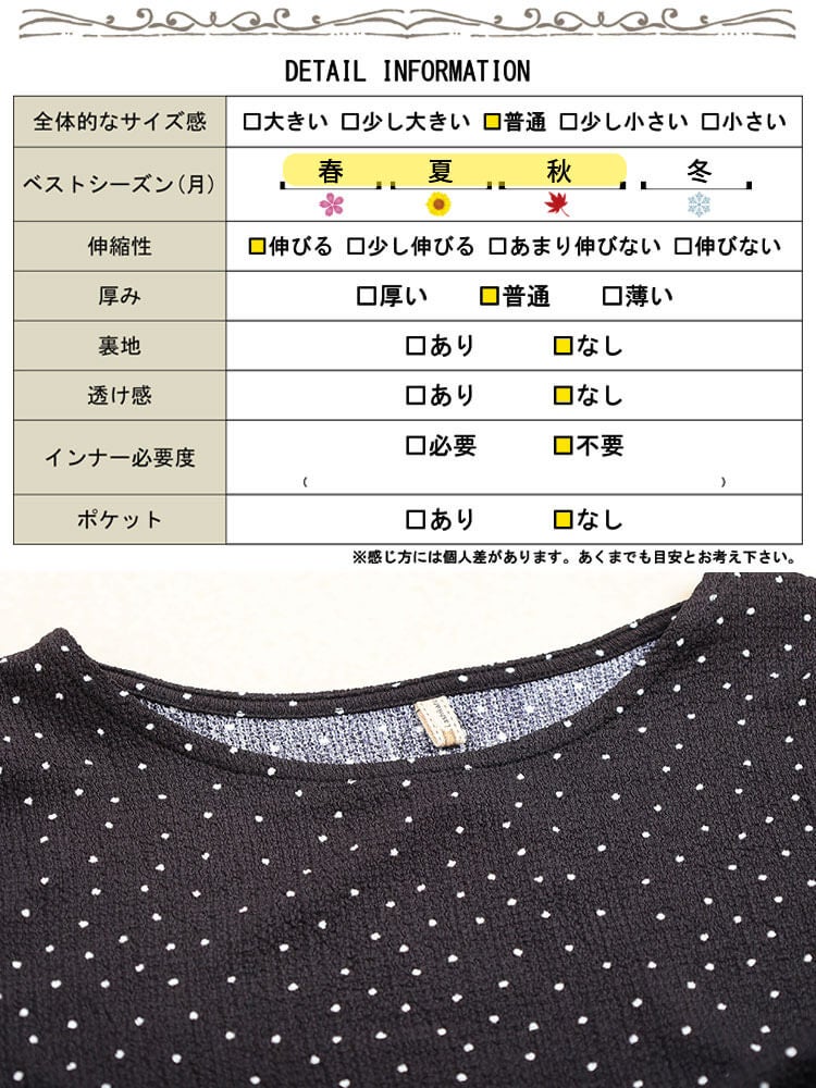 大きいサイズ レディース 形態安定ドット柄後ろペプラムプルオーバー