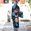 大きいサイズ レディース 接触冷感＆吸水速乾＆形状記憶八重菊柄上下セパレート浴衣＆結び帯3点セット ネイビー