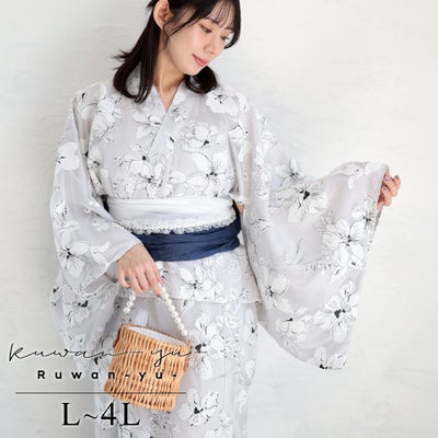 大きいサイズ レディース 2WAYオーガンジー花柄プリント浴衣3点セット