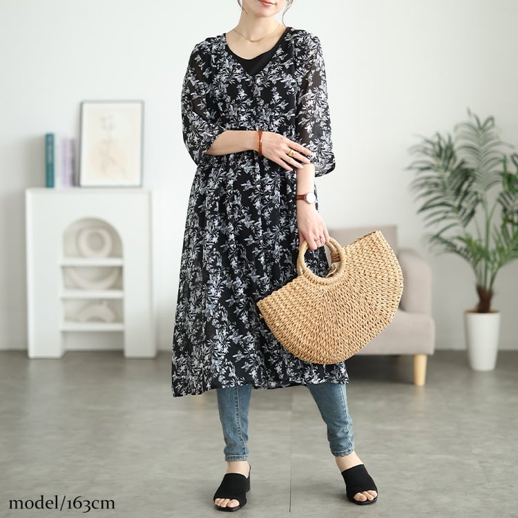 大きいサイズ レディース 花柄シフォンロングカーディガン＆タンクトップ2点セット