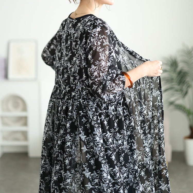 大きいサイズ レディース 花柄シフォンロングカーディガン＆タンクトップ2点セット