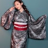 大きいサイズ レディース 花柄レース2wayセパレート浴衣＆結び帯3点セット ブラック