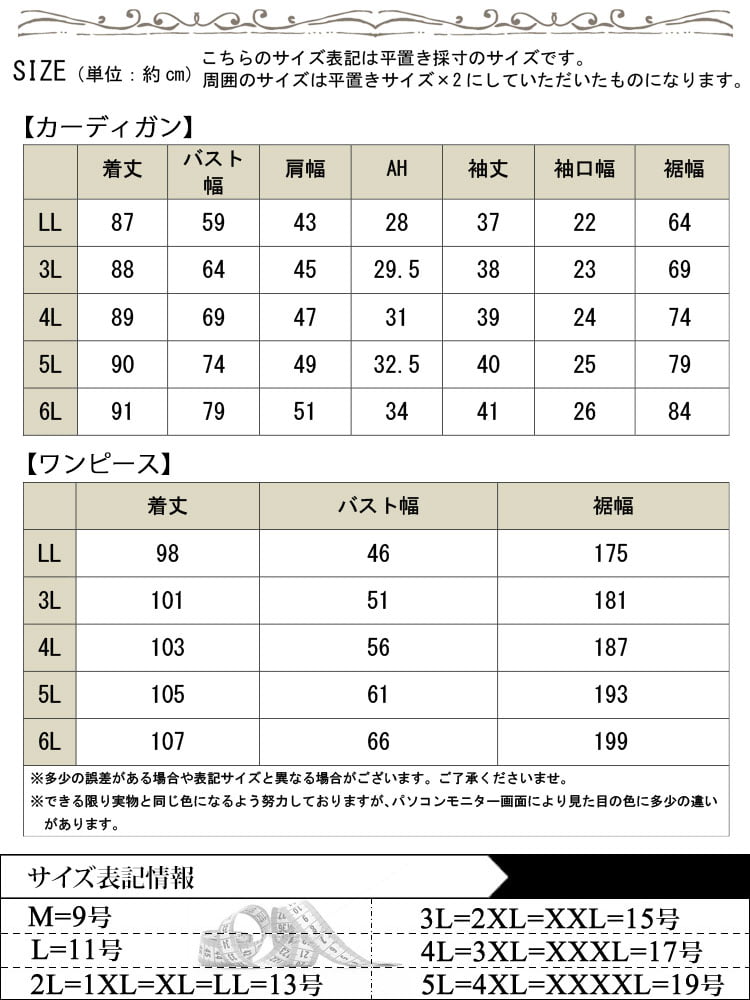 大きいサイズ レディース シアーカーディガン＆水彩フリルワンピースセット