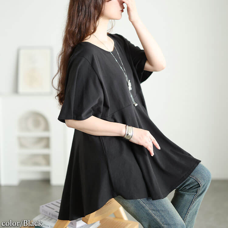 大きいサイズ レディース フィッシュテールコットンチュニックTシャツ