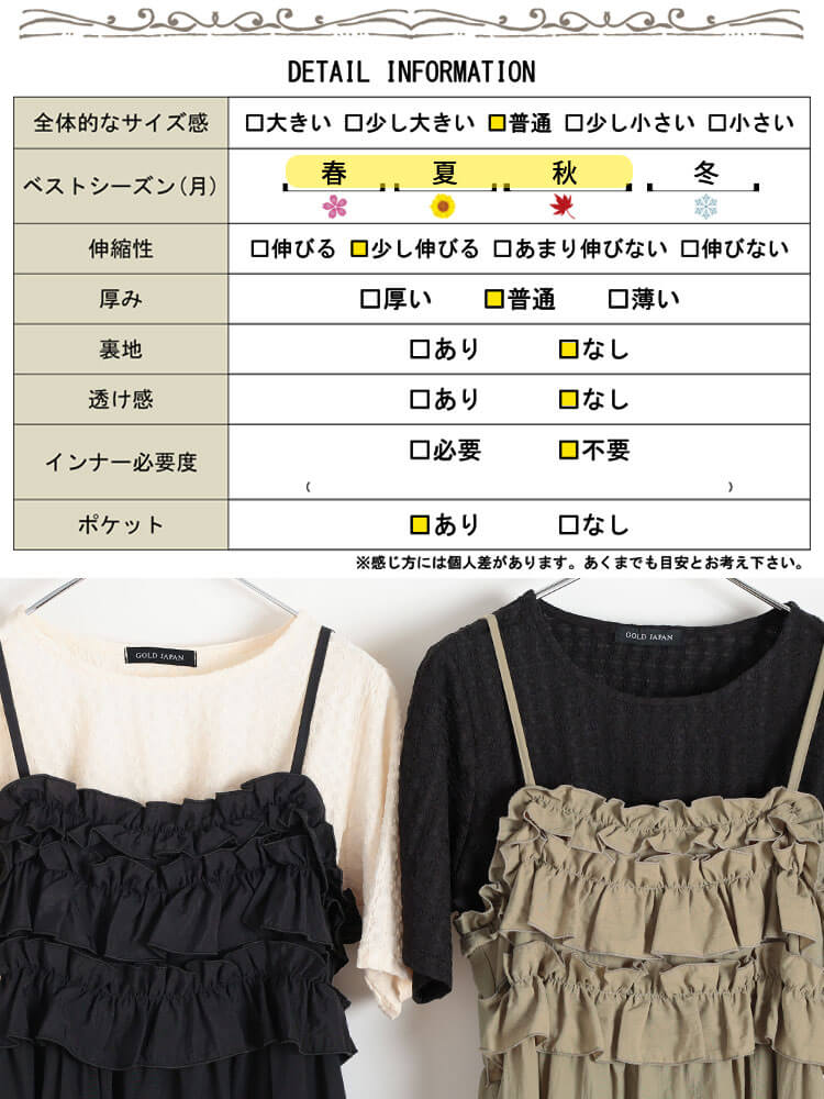 大きいサイズ レディース フリルキャミワンピース＆クロップドTシャツ2点セット