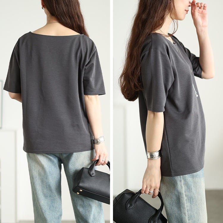 大きいサイズ レディース ワイドボートネックTシャツ