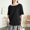 大きいサイズ レディース ワイドボートネックTシャツ ブラック
