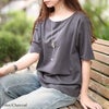 大きいサイズ レディース ワイドボートネックTシャツ チャコール
