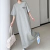 大きいサイズ レディース バックロゴマキシ丈Tシャツワンピース グレー