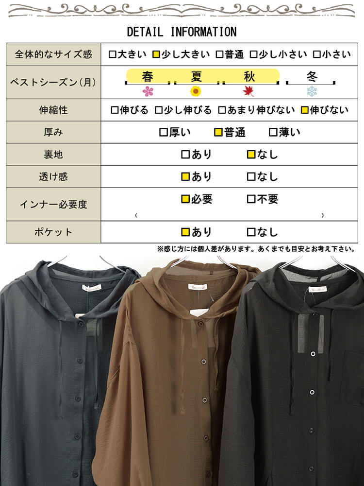 大きいサイズ レディース シアーパーカーシャツチュニック