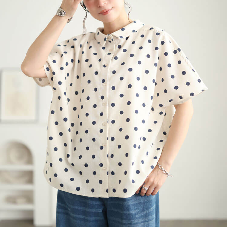 大きいサイズ レディース 前後2wayドット柄ドルマンブラウス