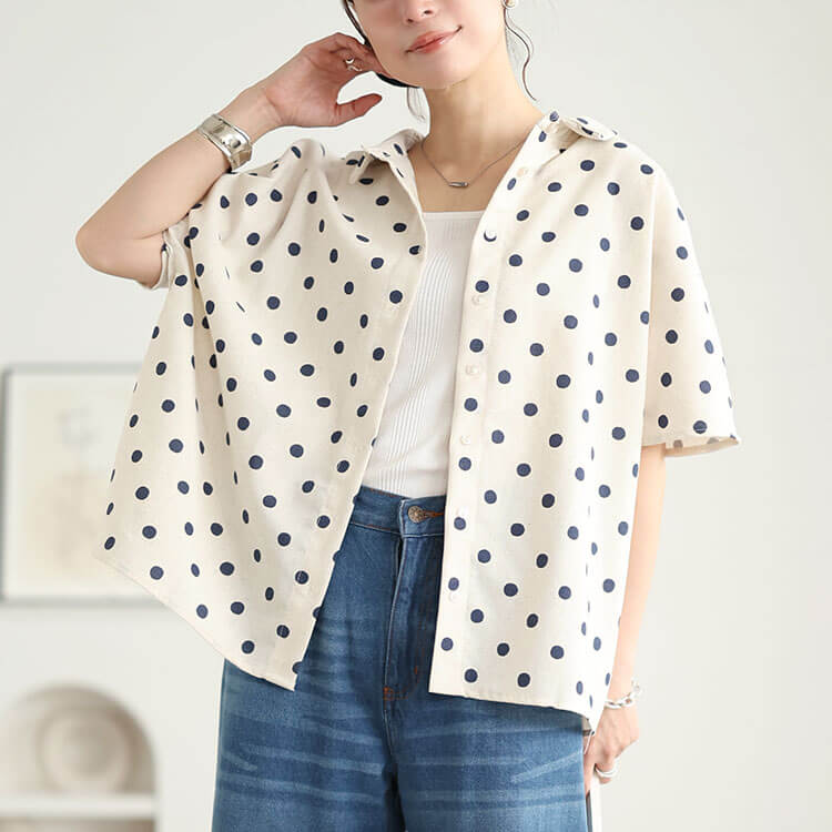 大きいサイズ レディース 前後2wayドット柄ドルマンブラウス