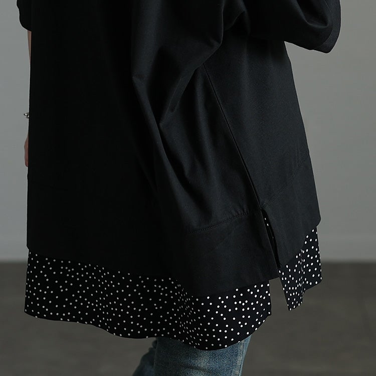 大きいサイズ レディース ドット柄レイヤード風チュニックTシャツ