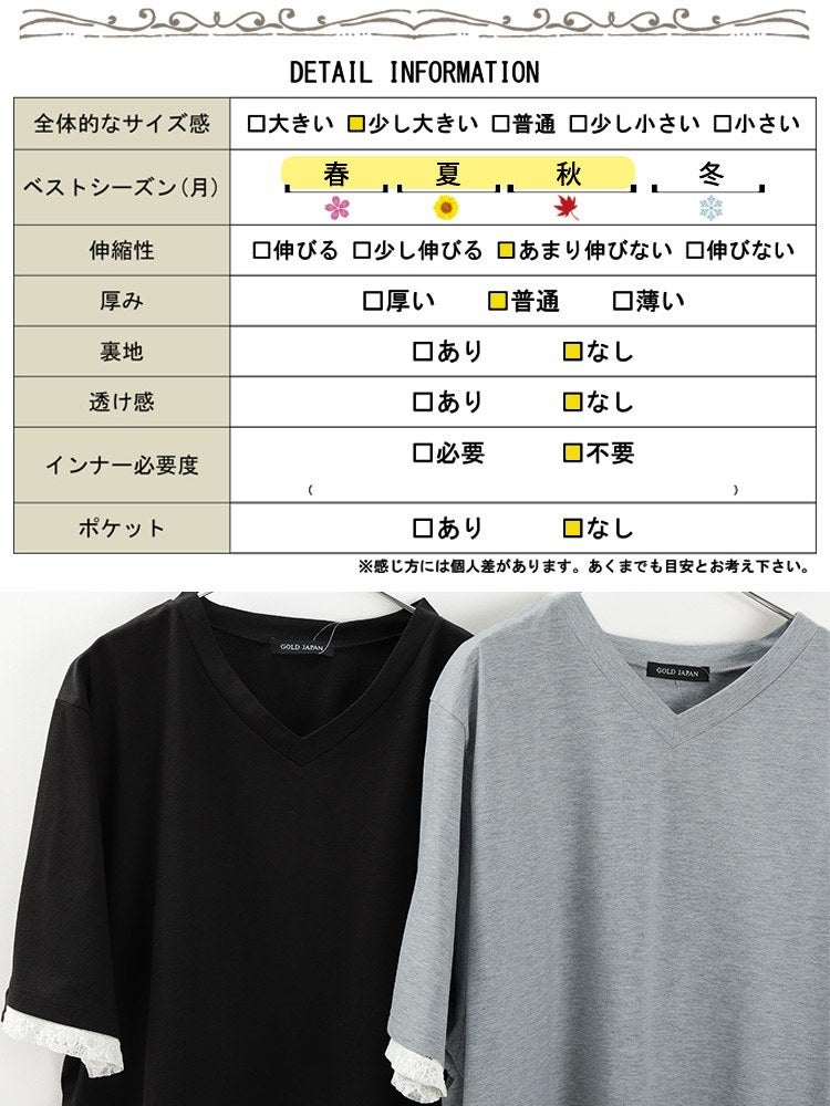 大きいサイズ レディース レースレイヤード風チュニックTシャツ