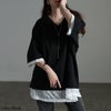大きいサイズ レディース レースレイヤード風チュニックTシャツ ブラック