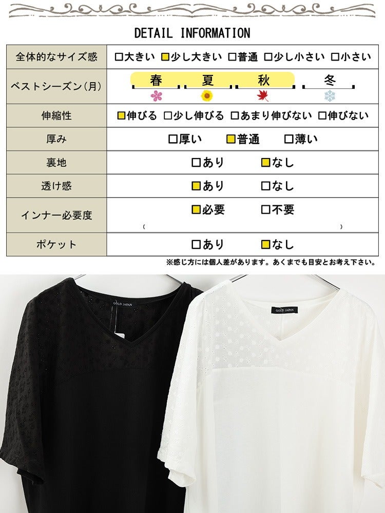 大きいサイズ レディース レース切り替えドルマンチュニックTシャツ