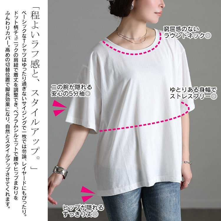 大きいサイズ レディース ドット柄リボンキャミチュニック＆Tシャツ2点セット