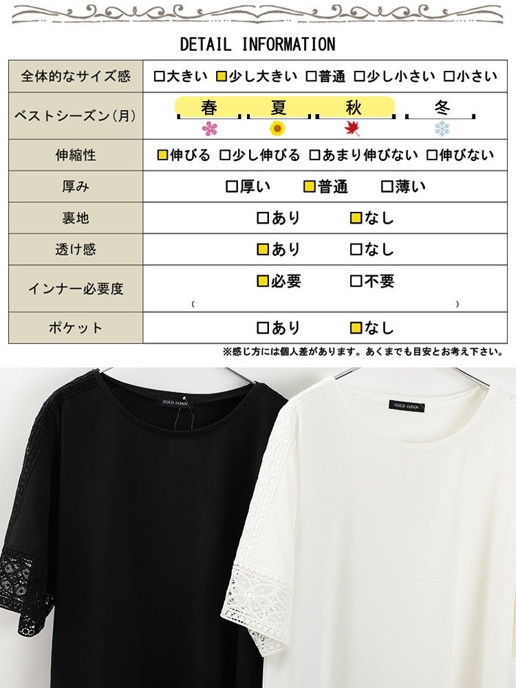 大きいサイズ レディース 袖レース切り替えプルオーバー