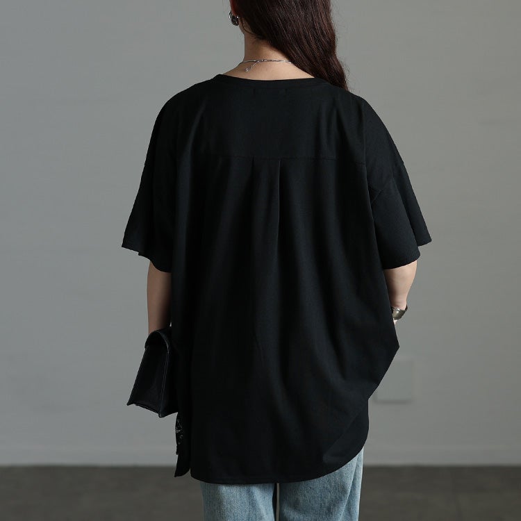 大きいサイズ レディース レースレイヤードチュニックTシャツ