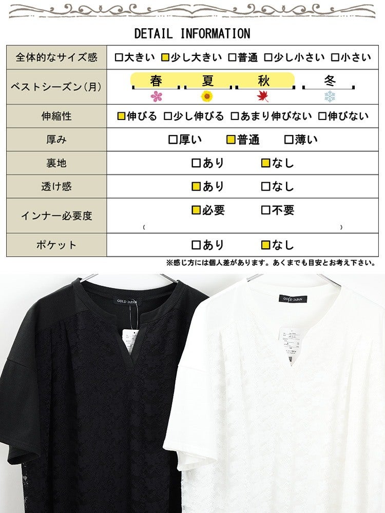 大きいサイズ レディース レースレイヤードチュニックTシャツ
