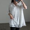大きいサイズ レディース レースレイヤードチュニックTシャツ ホワイト