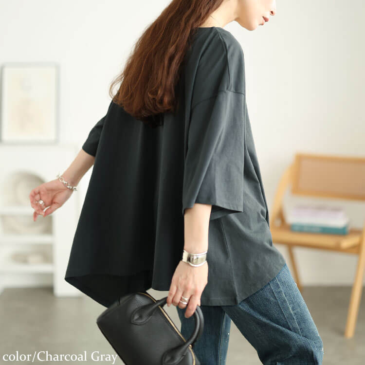 大きいサイズ レディース アシメヘムコットンチュニックTシャツ