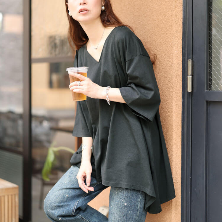 大きいサイズ レディース アシメヘムコットンチュニックTシャツ