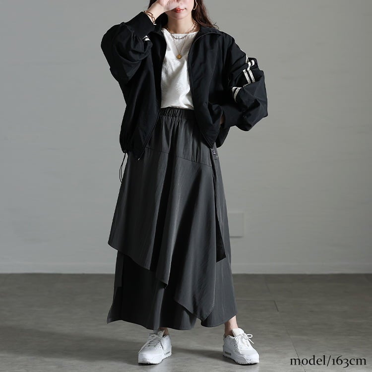 大きいサイズ レディース アシメレイヤードスリットフレアスカート