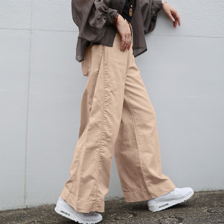 大きいサイズ レディース 綿麻サイド切り替えバギーパンツ