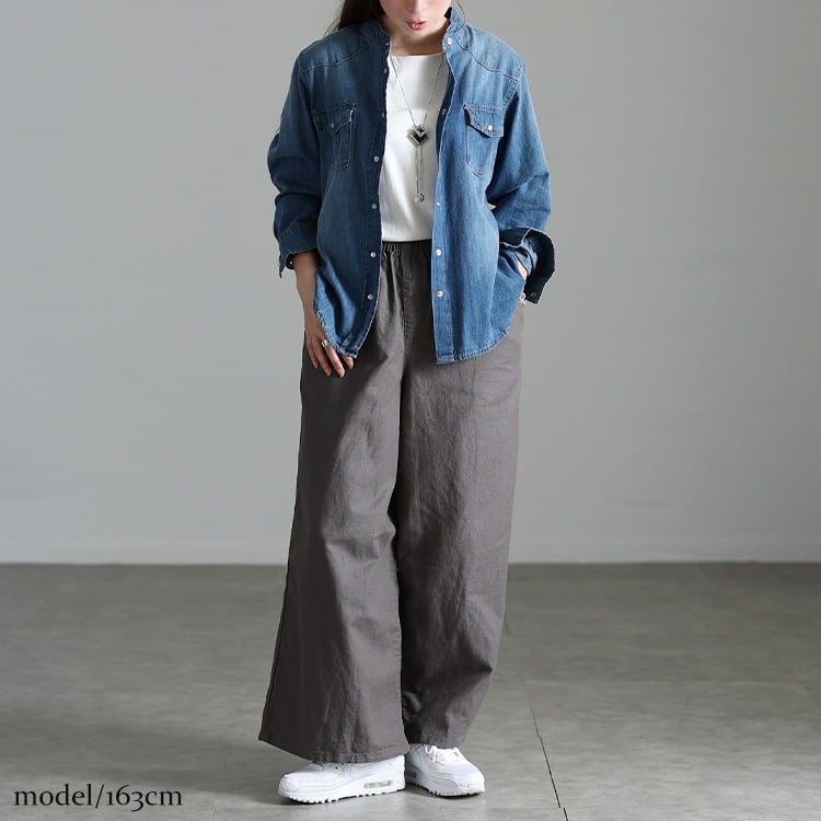 大きいサイズ レディース 綿麻ワイドパンツ