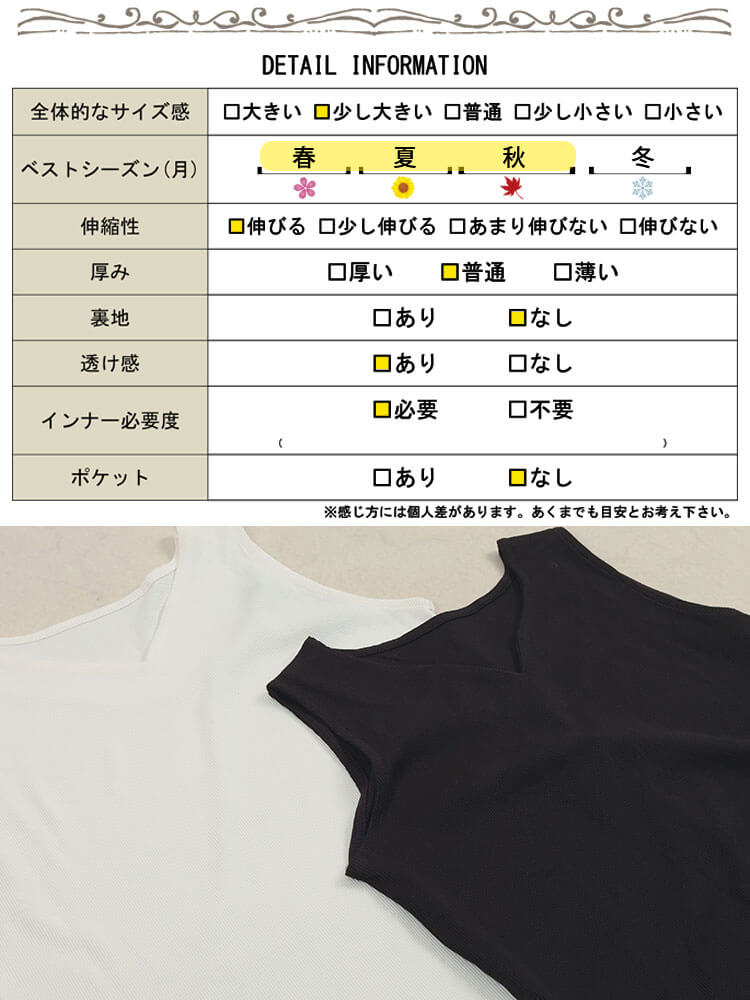 大きいサイズ レディース カーブVネックコットンリブタンクトップ
