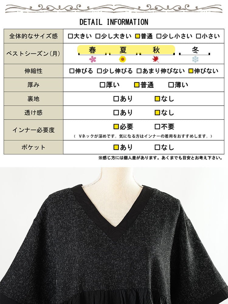 大きいサイズ レディース 異素材切り替えVネックフレアワンピース maru
