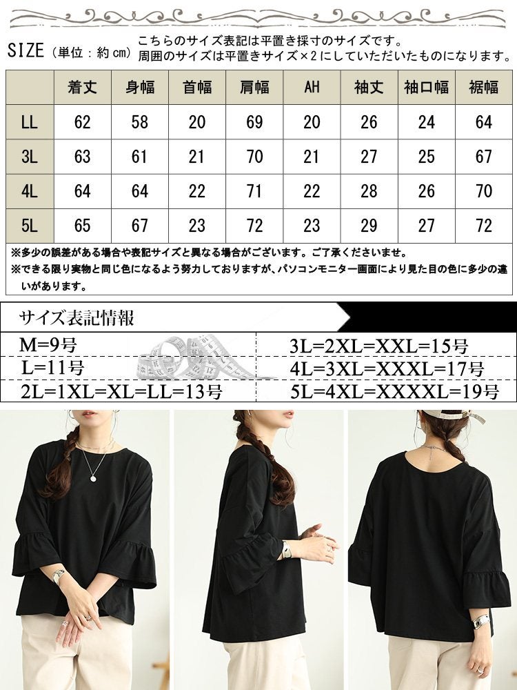大きいサイズ レディース フリルスリーブプルオーバー