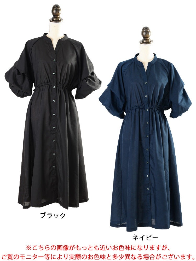 大きいサイズ レディース タックボリューム袖キーネックワンピース tog
