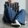 大きいサイズ レディース コットンデニムワイドパンツ ブルー