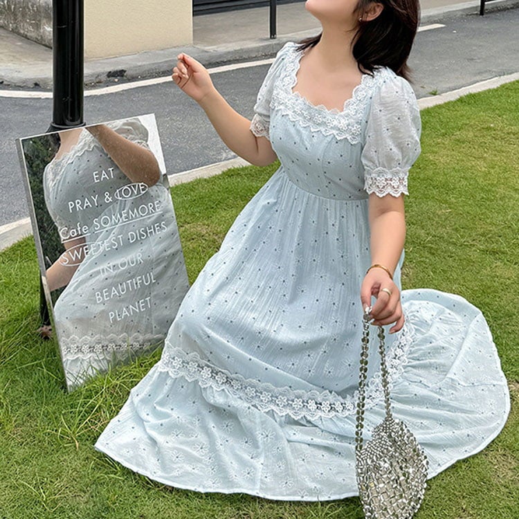 大きいサイズ レディース フラワーレースティアードワンピース